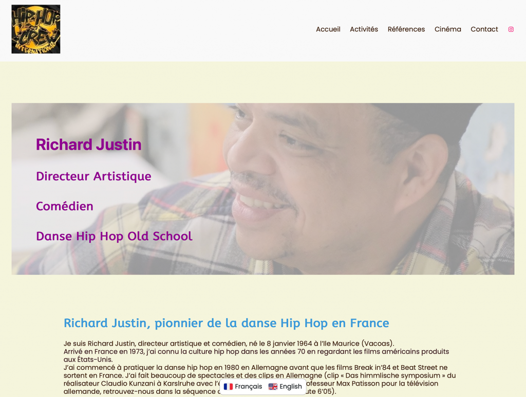 Site d'un professeur de danse Hip Hop élaboré par Natacha Boutry, graphiste à Marseille